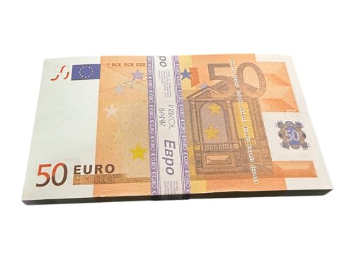 Copy Prop Fake Money 50 Euro Bills, Novelty Currency Notes for Entertainment, Movies, Games, Money Guns and Party Decorations