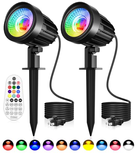 CRODIAL 15W RGB Landscape Lighting, LED Color Changing Landscape Lights 120V with Remote Control, IP66 Waterproof Outdoor Spotlight for Yard Garden Path Indoor Decorative, 2 Pack