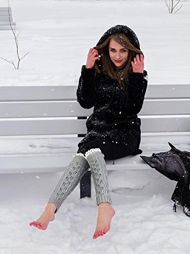 Pangda 3 Pairs Women Knit Leg Warmers Cable Knit Long Socks Lace Trim Boot Cuffs, 3 Styles (White, Grey, Black) #TOP5