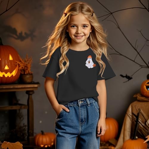 Image of Ritatte Kids Halloween Shirt Girls Boys Ghost Coffee Pumpkin T-Shirt Funny Graphic Spooky Season Short Sleeve Tee Tops 7-12Y