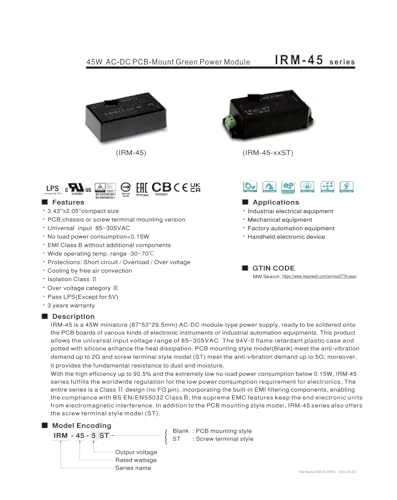 Module d'alimentation AC-DC IRM-45-ST 45W pour stabiliser le courant de vos objets connectés