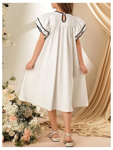 Girl's Bow Knot Ruffle Short Sleeve Dress Elegant Loose Straight Midi Dresses2