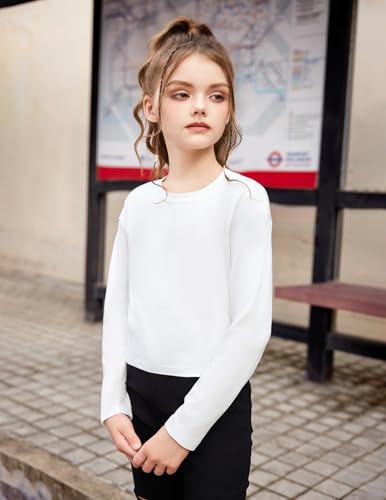 Image of Arshiner Girls Crop Tops Long Sleeve Shirts Drop Shoulder Crewneck Casual Fashion T Shirts Tee