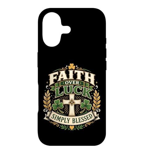 Faith Over Luck Blessed Cross �V�������b�N �O���t�B�b�N �V���v�� �O���[�� �X�}�z�P�[�X iPhone 17 �p