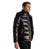 Daunenjacke Wasserbeständige Männer Steppjacke Steppjacke Bergausrüstungen Daunenjacke Stehkragen Leichtdaunenjacke Duck Federn Schwarz,XL(75kg)