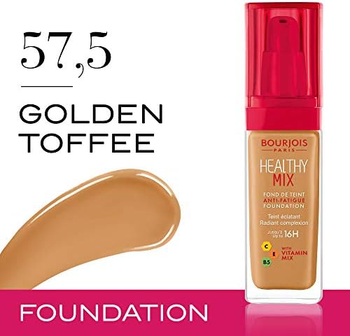 Bourjois Healthy Mix Anti-Fatigue Medium Coverage Liquid Foundation 57.5 Golden Toffee, 30ml