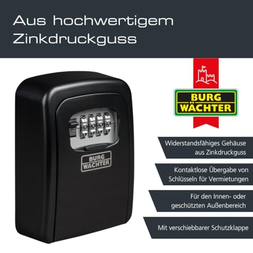 Burg-Wächter Schlüsseltresor mit 4-stelligem Zahlencode für außen und innen, Sicher, Wandmontage, Key Safe 30 SB, Schwarz