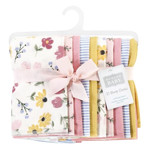 Image of Hudson Baby Unisex Baby Cotton Poly Flannel Burp Cloths, Soft Painted Floral 10 Pack, One Size