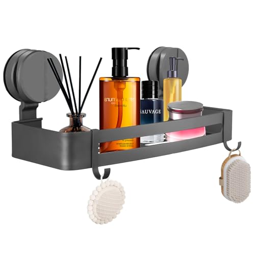 Estante de Ducha con Ventosa sin Perforación, Ventosas de Vacío Estantería Ducha, Extraíble Estante ducha Cesta de Almacenamiento con 2 Ganchos para Champú y Artículos Tocador, Cocina Baño Dormitorio