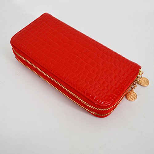 Aisi Women Patent Leather Clutch Wallet Phone Card Holder Organizer Ladies Purse (Red)4