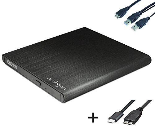 Archgon Style DVD Externo Grabadora/Reproductor Player para PC USB 3.0 USB-C, M-Disc, Unidad de Disco de Carga en Bandeja, Aluminio Negro Cover