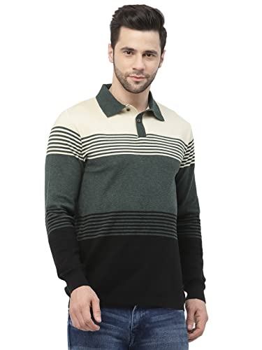 Image of Kalt Mens Basic Solid Full Sleeves Polo Cotton Blend Knitted Regular Fit Polo-Neck T-Shirts with Collar Stylish
