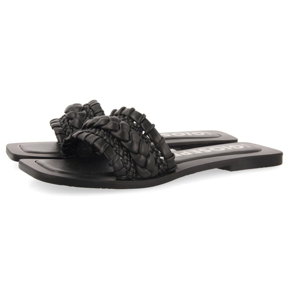GIOSEPPO egleny Women's Multicolor Braided Shovel Flat Sandals, Black/White, 4 UK