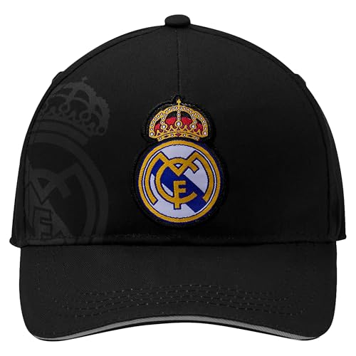 Icon Sports Officially Licensed Real Madrid Adjustable Dad Cap Monochromatic Black Logo with Buckle for Men & Women Soccer Fan Merchandise