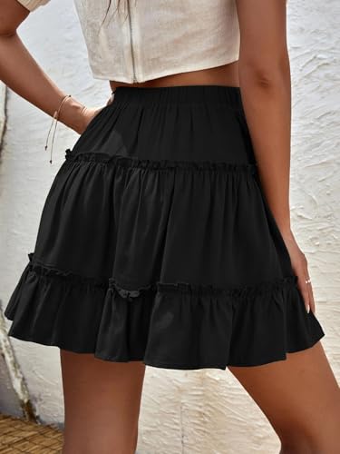 Women's Flowy Trendy Skirt Ruffle Hem High Waist Skirt4