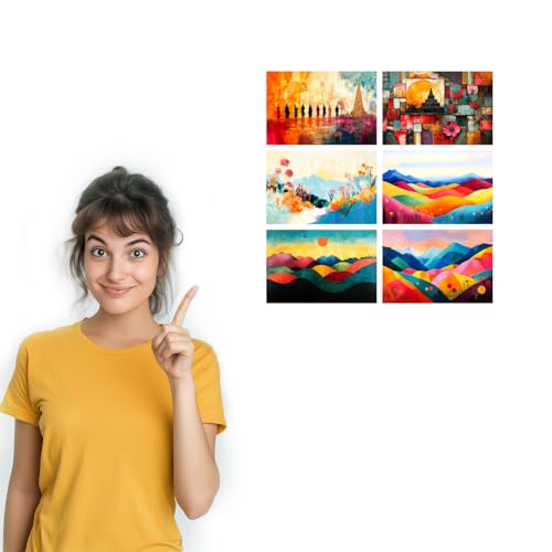 Image of SiddArtify Abstract Landscape Wall Art Prints Set - Colorful Mountain Poster Decor for Living Room Bedroom Office - Set of 2-4x6 Inch - Board (Pack of 6) - Sticker (Pack of 6)