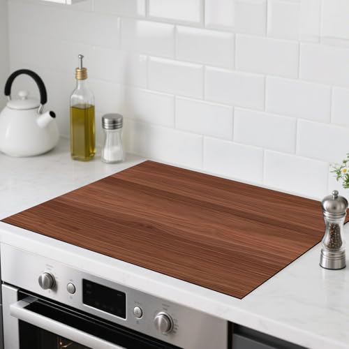 Image of Nuxovilar Stove Top Cover for Electric Stove, 20x28 Inch Polyester Glass Cooktop Protector with Dark Wood Grain Texture, for Kitchen Decor & Daily Use