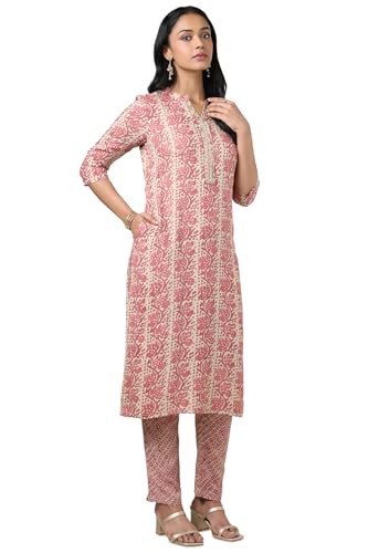 Image of Soch Women Onion Pink Rayon Abstract Print Kurta Set with Gotta Patti