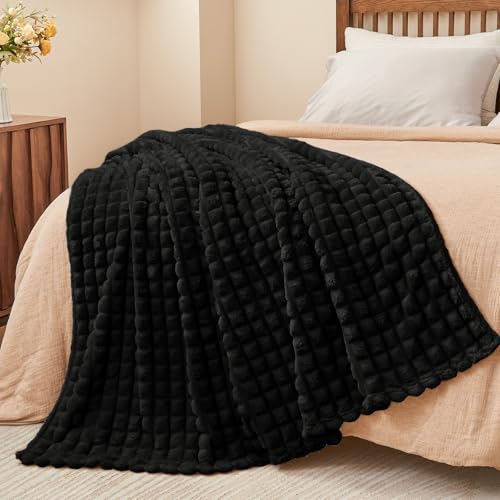 Image of BEDELITE Black Checked Fleece Throw Blankets Queen Size for Bed, 90x90 Inch
