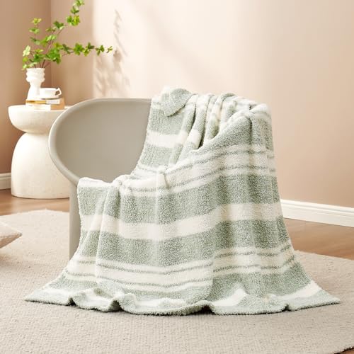 Image of Snuggle Sac Heather Throw Blanket for Couch, Reversible Super Soft Blankets Warm Cozy Knit Fuzzy Plush Lightweight for Sofa, Bed, Camping, Picnic (Stripe Green, Throw(50 inchx 60 inch))