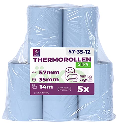 Lot de 5 rouleaux de papier thermique EC Cash - 57 mm x 14 m x 12 mm Cover