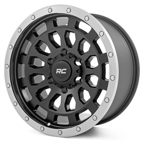 Rough Country 87 Series One-Piece Aluminum Wheel with Simulated Beadlock - 17x8.5, 6x5.5 Bolt Pattern, +0mm Offset, Machined Black
