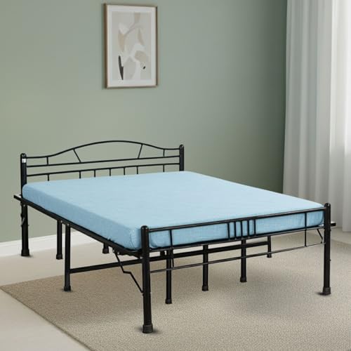 Image of DELITE KOM Lyra Foldable Metal Bed | King Size (6.4ft x 6ft) | Portable | No Installation | Strong Steel Frame | Powder Coated | Heavy Load | for 75 inchx72 inch Mattress | Glossy Black | 1 Year Warranty
