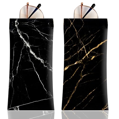 Image of Anikathy 2Pcs Sunglass Eyeglass Glasses Case Soft PU Leather with Cleaning Cloth Portable Glasses Pouch Bag for Men Women
