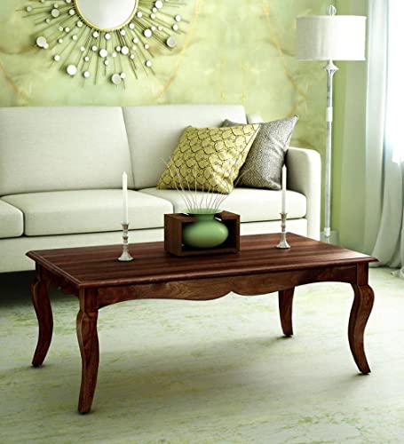 Image of Loonart Solid Sheesham Wood Center /Coffee /Tea Table for Living Room /Dinning Room and Hall Wooden | Classic Centre Table with Curved Legs | Perfect for Sofa & Drawing Room | Natural Finish