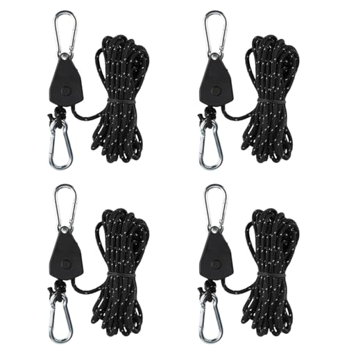 4 Stück Seilratsche Abspannseile Camping mit Spannseil und Seilzug Windstabile Zeltbefestigung Outdoor Spannseile mit Haken für Garten und Camping