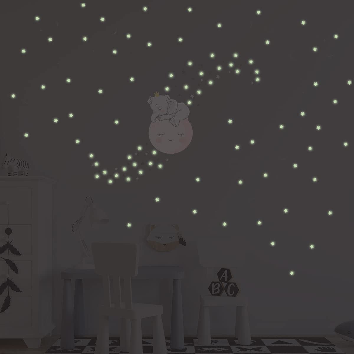 Runtoo Adesivi Murali Elefante Arcobaleno - Luna, Stelle, Nuvole, Rimovibili, Per Cameretta Bambini - Foto 11