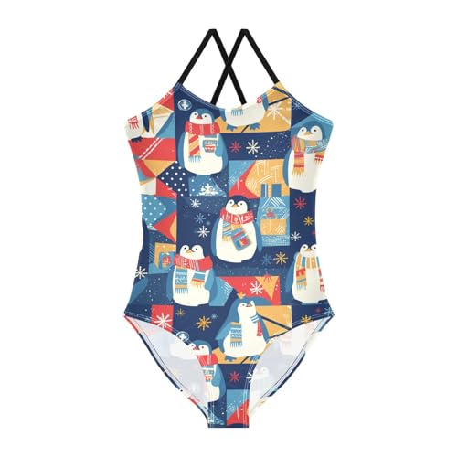 KLL Christmas Penguin Girls 1 Piece Bathing Suit Summer Swimming Suits Adjustable Strap Cute