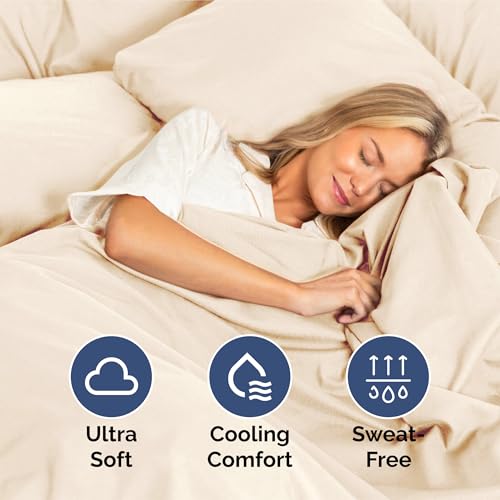 Image of King Size 4 Piece Sheet Set - Ultra Soft & Cooling Bed Sheets - Cream Pink