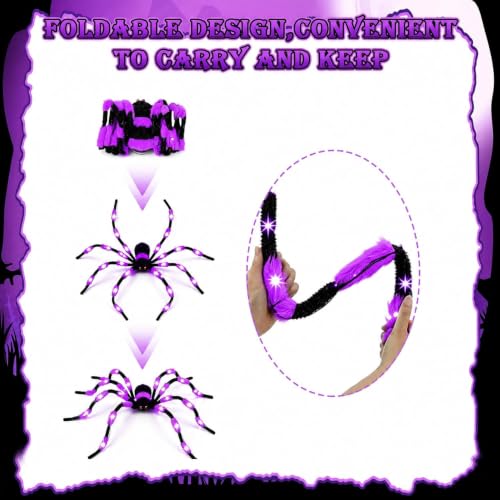 59" Halloween Giant Spider LED Purple Glow Hairy Red Eyes Bendable Decor - image 3
