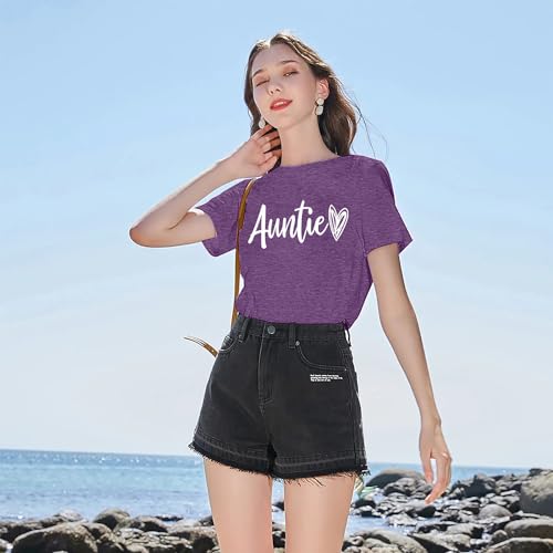 Image of Auntie Women Warm Lovely Love Print Blessing Holiday Summer Ladies Women Casual Short Sleeve T-Shirt.