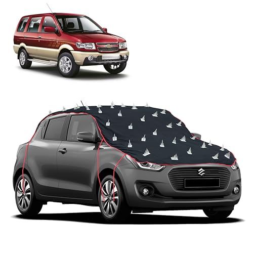 Image of Dog Protection Spike Car Cover for Chevrolet Tavera Bonnet to Roof Easy Installation with 4 Elastic Hook Strap | Anti-Scratch Soft Cotton Inner | Complete Protection from Street Dogs & Monkeys