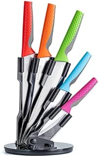 Sharp Kitchen Knife Set with Rotating Block  5pcs Kitchen Colour Coded Knives  Stainless Steel Blades with 360-degree Rotating Stand  by Nuovva