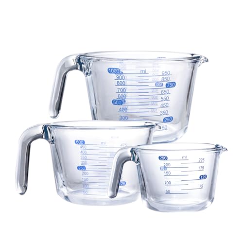 Set de 3 vasos medidores de vidrio transparentes miniatura 1