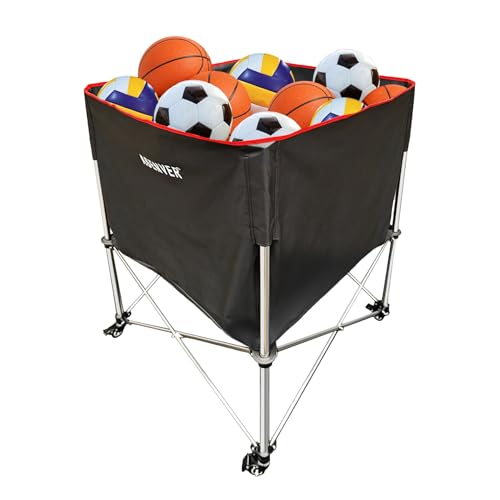 Large Capacity Ball Storage Rolling Volleyball Cart Collapsible Ball Cart with Wheels Outdoor Ball Storage Sports Equipment Organizer for Volleyball Basketball Tennis