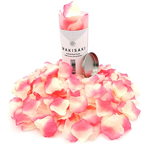 WAKISAKI Pétales de rose artificielles, désodorisées, prêtes à l'emploi, pour une demande en mariage, une fête romantique ou un événement 1000 Count rose/blanc Cover