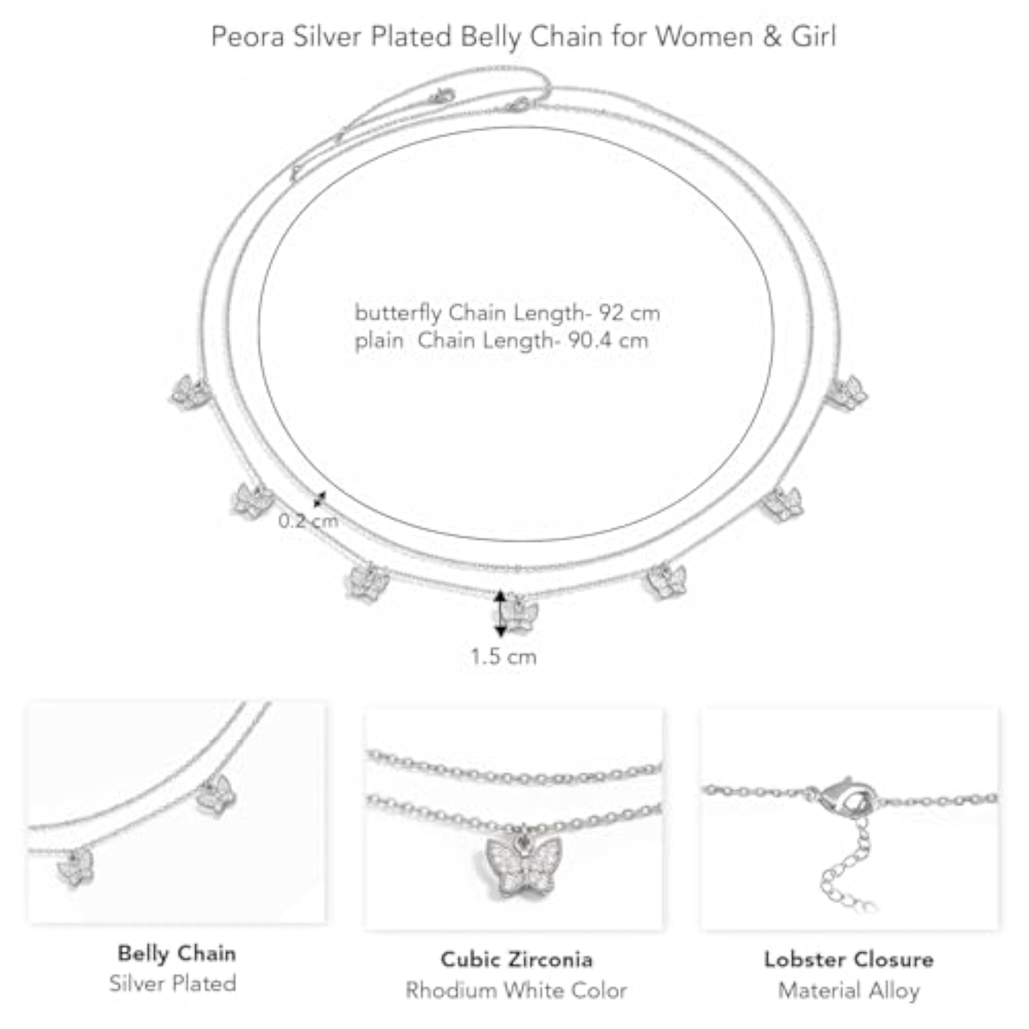 Women's Cubic Zirconia Studded Silver Plated Kamarbandh Belly Chain