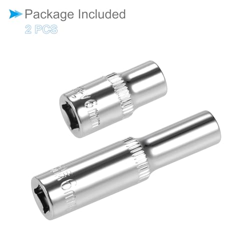 Image of 6-Point Socket, 1 /4 inch Drive 6mm Deep, Polished Chromed CR-V Metric Deep and Shallow Impact Socket - (Applications: for Ratchet Torque Electric Wrenches Car Repair), 2-Pieces
