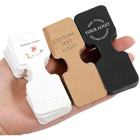 Personalized Jewelry Card Hold,Custom Fold Over Jewelry Display Cards with Customized Text/Logo,Tags for Hanging Bracelets,Keychain, Hair Ties(50pcs,100pcs,200pcs) (1.4 * 3.5inch) Cover