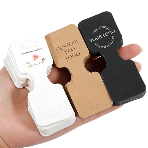 Personalized Jewelry Card Hold,Custom Fold Over Jewelry Display Cards with Customized Text/Logo,Tags for Hanging Bracelets,Keychain, Hair Ties(50pcs,100pcs,200pcs) (1.4 * 3.5inch)