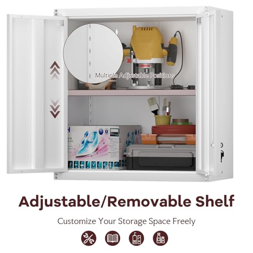 Image of Metal Wall Cabinet, Steel Locking Cabinet for Office, Home Office Cabinets with Doors and Shelves, Garage Cabinets for Utility Room, Laundry Room