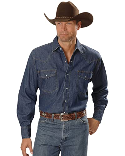 ELY CATTLEMAN Men's Long Sleeve Denim Western Shirt, XX-Large