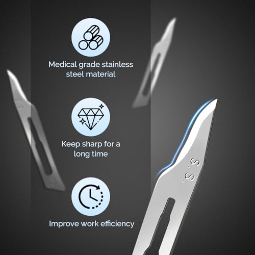 Image of JMU 100 Pcs Sterile Surgical Blades #15C, Disposable Stainless Steel Scalpel Blades, Individually Foil Wrapped