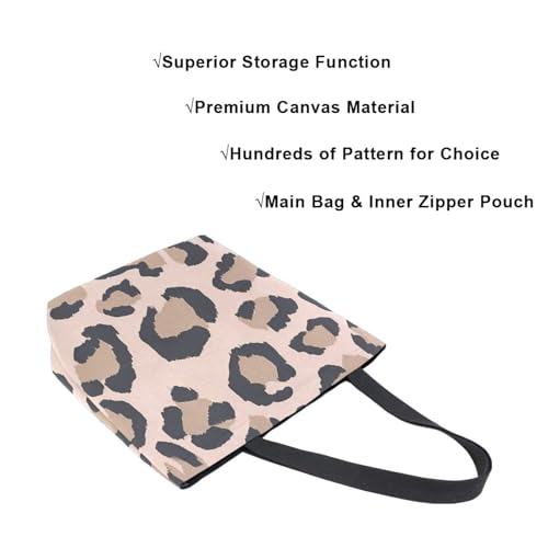 Extra Large Shoulder Tote Bag for Beach Travel Weekender Gym Pink Background with Brown Leopard Print Pattern Reusable Grocery Canvas Shopping Bag4