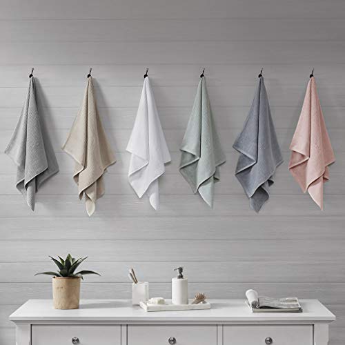 Madison Park Spa Waffelmuster Jacquard 600 g/m² 100% Baumwolle gekämmt Velours Ultra weich saugfähig schnell trocknend Hotel Bad Handwäsche Waschlappen Verschiedene Größen weiß 6-teilig