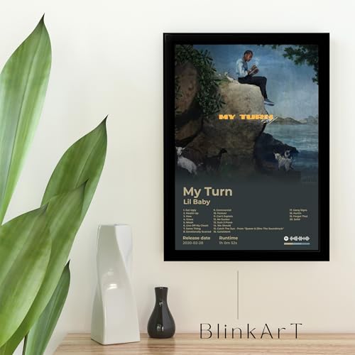 Image of BLINKART lil baby - My Turn Wall Photo Frames | Wall Art for Bedroom, Living Room, Studio or Office | Album Cover Print with Spotify Song Link QR Code | Gift for Fans - 8x12 In